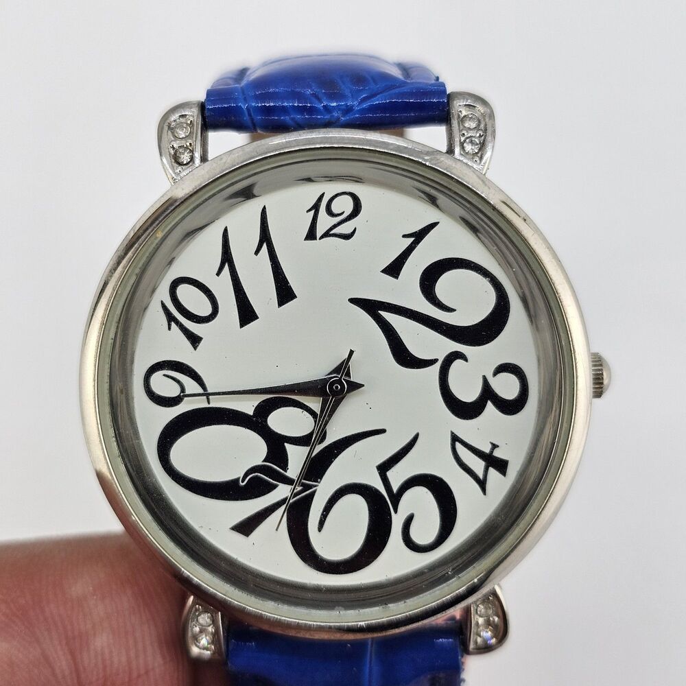38MM Women's Watch White Dial Blue Leather‎ Bands Up to 7" New Battery